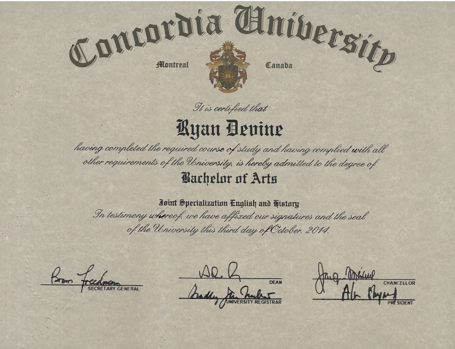 Concordial Diploma Image